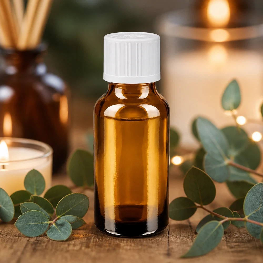Petite bouteille en verre marron de 20 ml avec bouchon à vis blanc à l'épreuve des enfants, pour les cosmétiques naturels