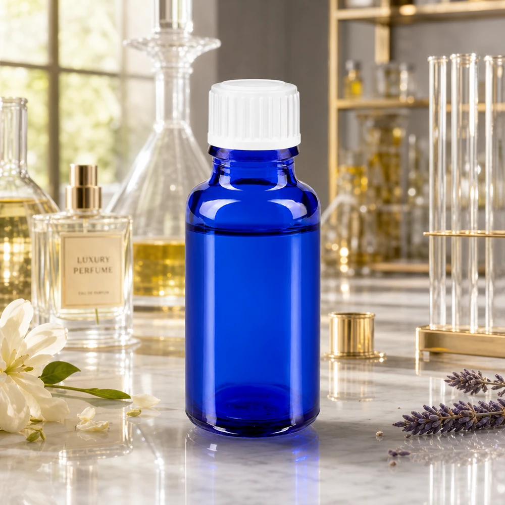 Flacon à pharmacie bleu 20ml bouchon à vis blanc standard Flacon de pharmacie bleu SV Standard de 20 ml, destiné à la fabrication de parfums et aux huiles essentielles