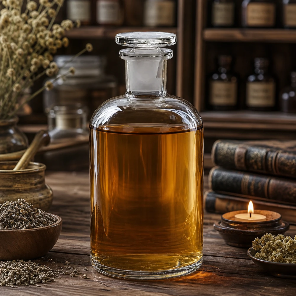 Flacon pharmaceutique 500 ml col étroit en verre clair + bouchon Flacon de laboratoire vintage de 500 ml à épaulement arrondi et bouchon en verre, destiné aux produits naturels