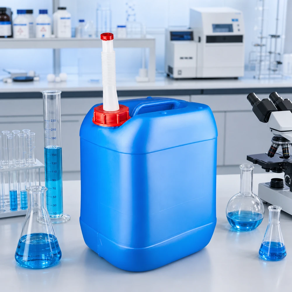 Bidon 20 litres bleu avec tube de vidange Flex Bidon en PEHD de 20 litres, bleu, avec bec verseur flexible, pour un stockage sûr des produits chimiques