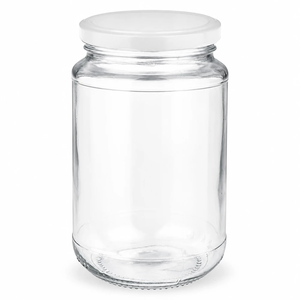 Bocal rond en verre de 320 ml + couvercle BasicSeal blanc UNiTWIST Bocal cylindrique vide UNiTWIST de 320 ml avec couvercle hermétique blanc BasicSeal