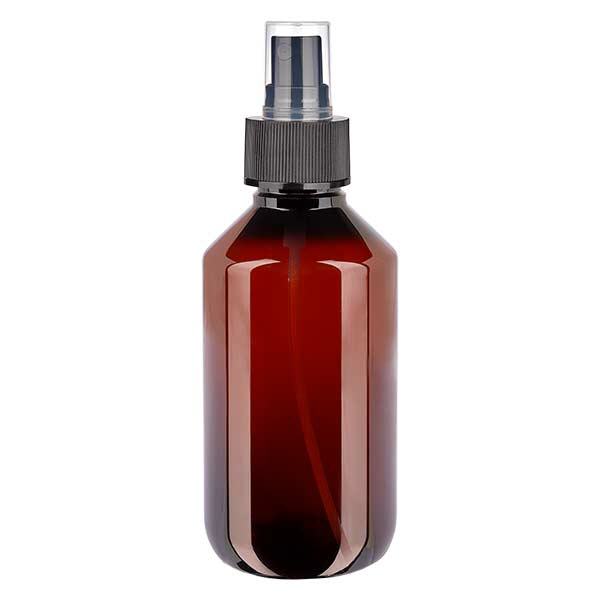 Flacon médical de 200 ml en PET, avec spray noir GCMI 28/410 et capuchon transparent standard Flacon médical de 200 ml en PET, avec spray noir GCMI 28/410 et capuchon transparent standard