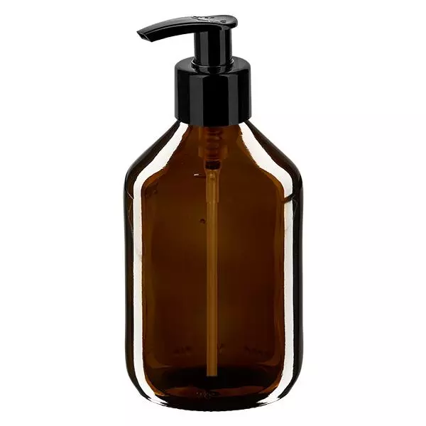 Flacon médical de 300ml brun, avec pompe distributrice noire ApoGl Flacon médical de 300ml brun, avec pompe distributrice noire ApoGl