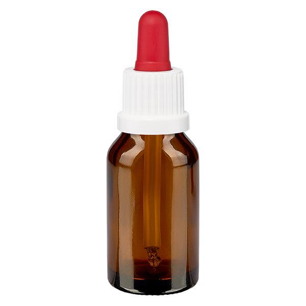 Flacon brun 30 ml + pipette rouge et blanche à système d'inviolabilité