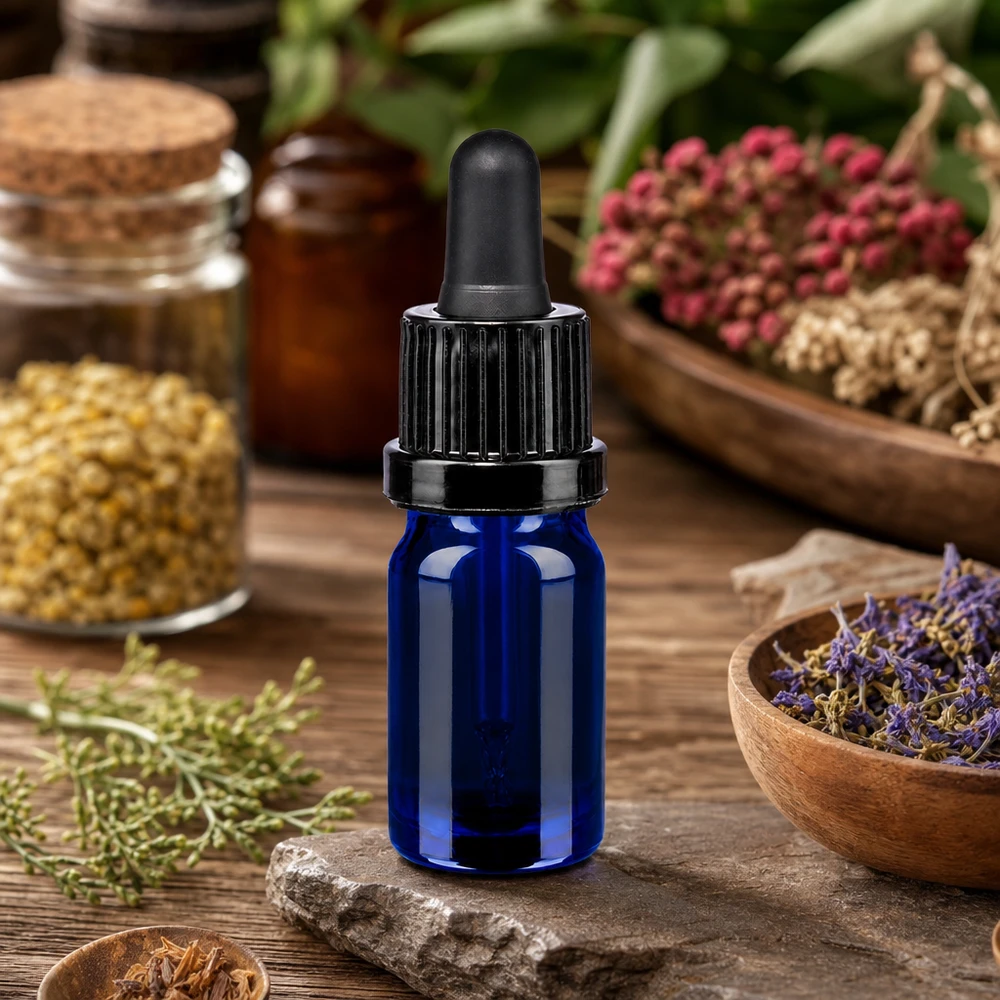 Flacon à pipette 5ml noir OV BlueLine UT18/5 Flacon compte-gouttes pratique de 5ml en bleu pour les huiles naturelles et les teintures OV BlueLine UT18/5