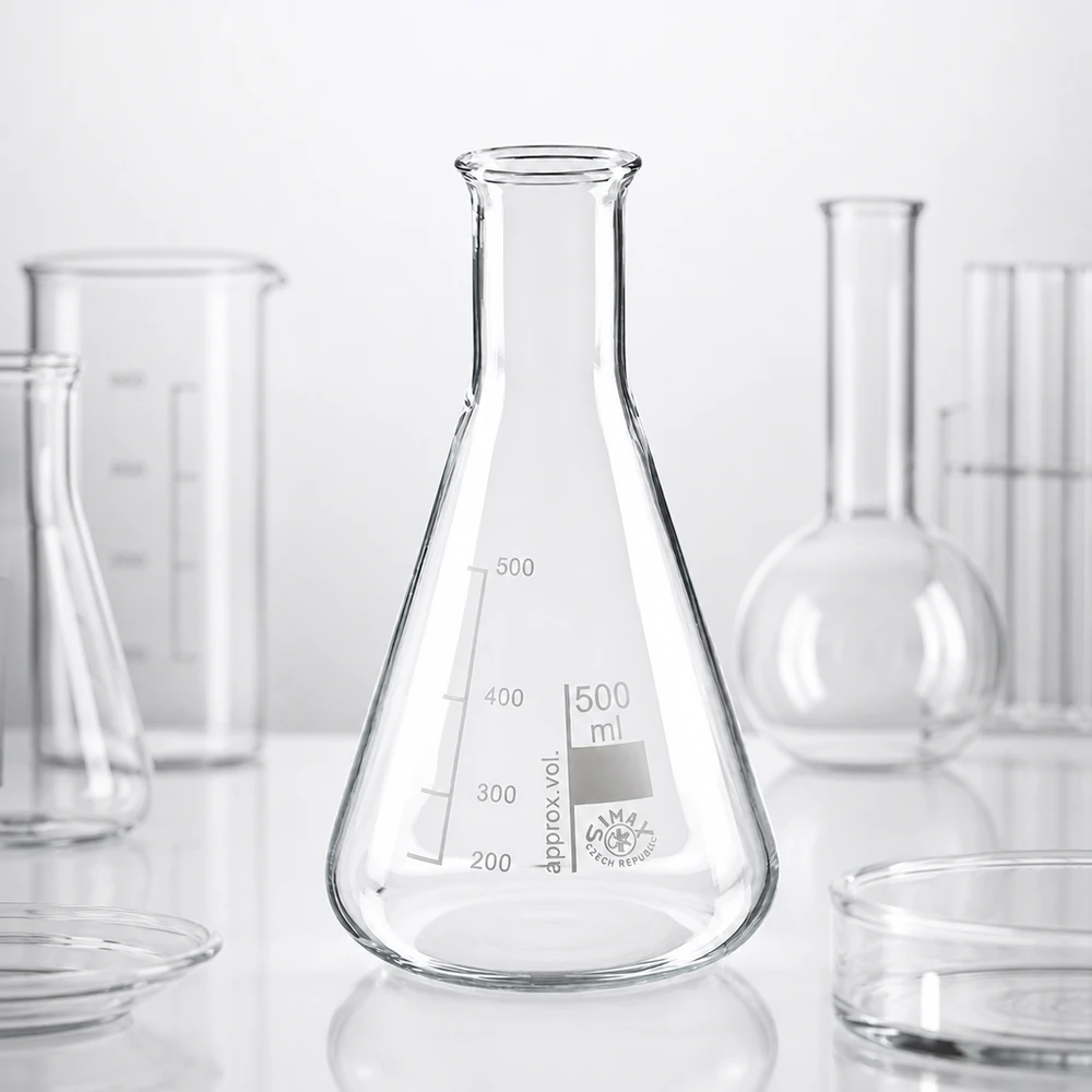 Erlenmeyer 500ml col large, verre borosilicate Fiole de laboratoire graduée de 500 ml en verre robuste pour des mesures et des réactions précises