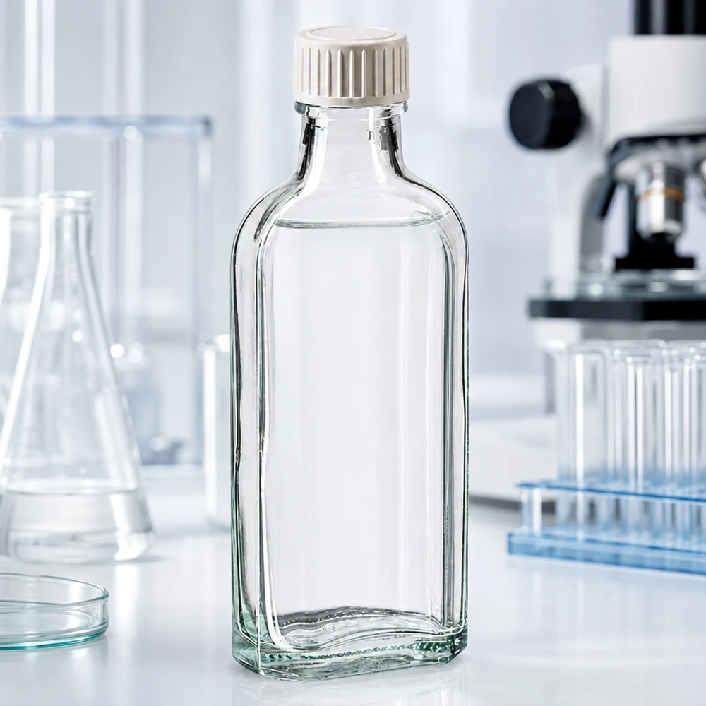 Flacon Meplat transparent de 100 ml avec insert en mousse de PE pour un stockage en toute sécurité des échantillons de laboratoire
