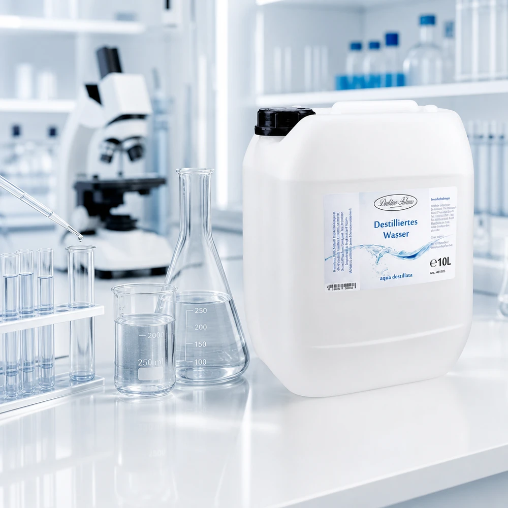 10L d'eau distillée Doktor-Klaus en grand conditionnement de réserve pour l'équipement professionnel de laboratoire