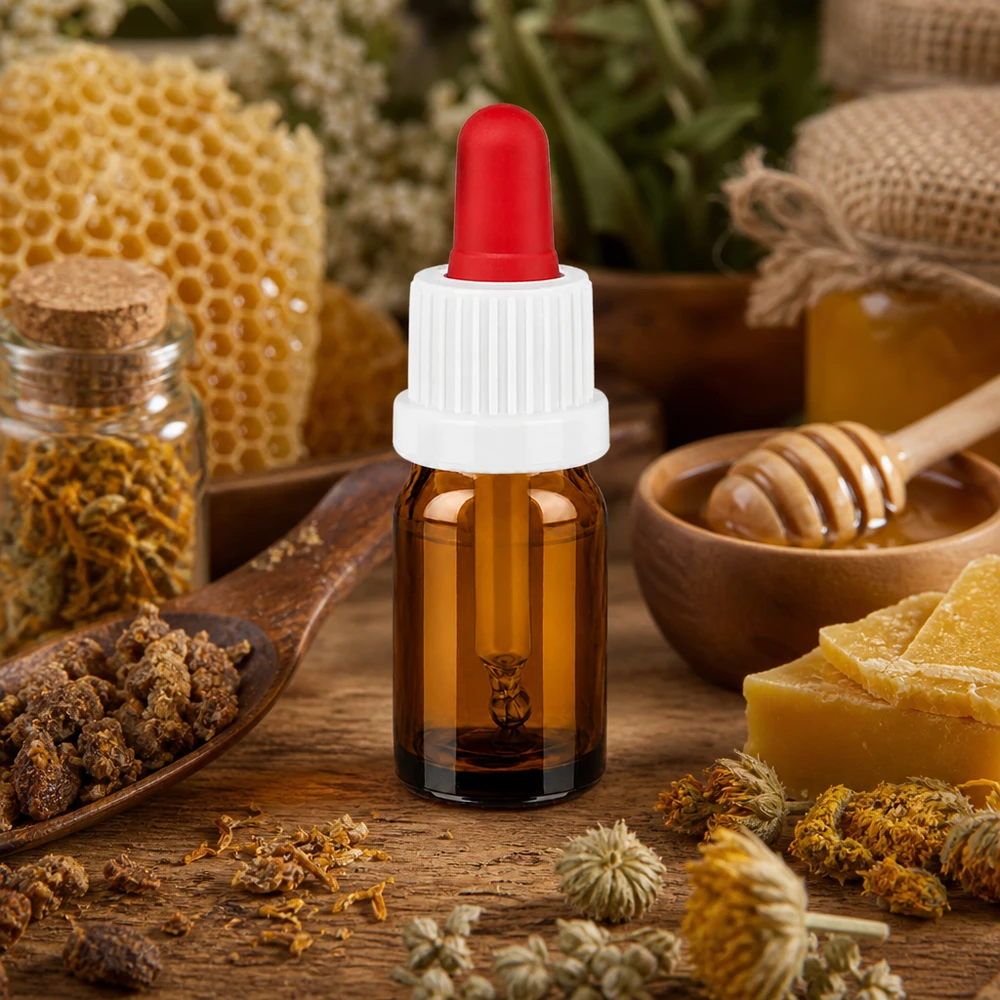 Flacon à pipette 5ml blanc/rouge OV BrownLine UT18/5 Flacon en verre brun de 5ml avec bouchon compte-gouttes idéal pour les applications cosmétiques et d'aromathérapie