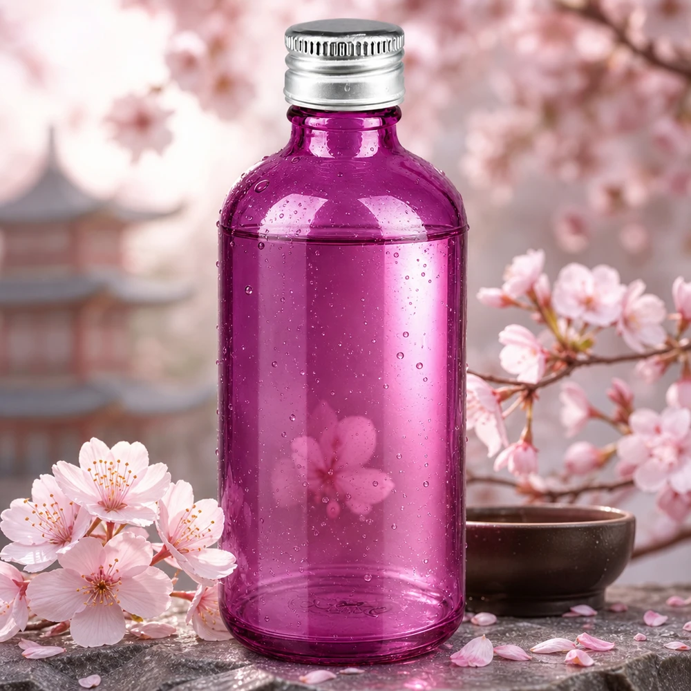 Petite bouteille en verre de 100ml en violet idéale comme format de voyage pour les parfums et les teintures
