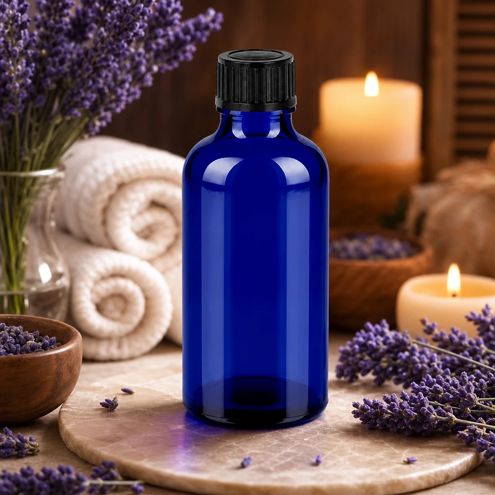 Flacon 50ml 11mm SV noir OV BlueLine UT18/50 Flacon de pharmacie professionnel de 50ml avec un pas de vis de 11mm idéal pour les cosmétiques naturels et les sérums