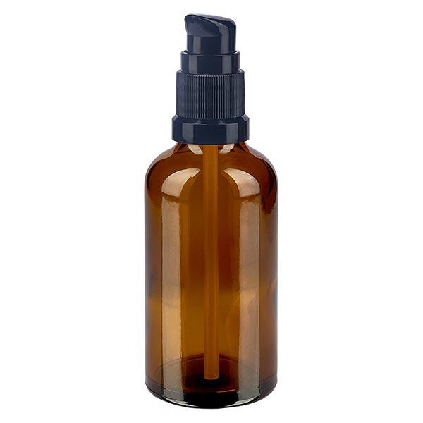 Flacon de pharmacie marron 50ml bouchon pompe noir standard