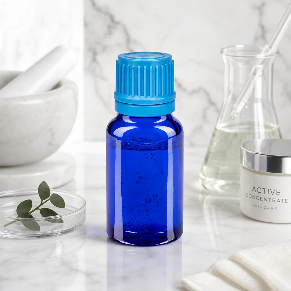 Flacon 10ml 11mm SV bleu OV BlueLine UT18/10 Le flacon bleu foncé teinté de 10 ml protège le contenu contre les rayons UV nocifs