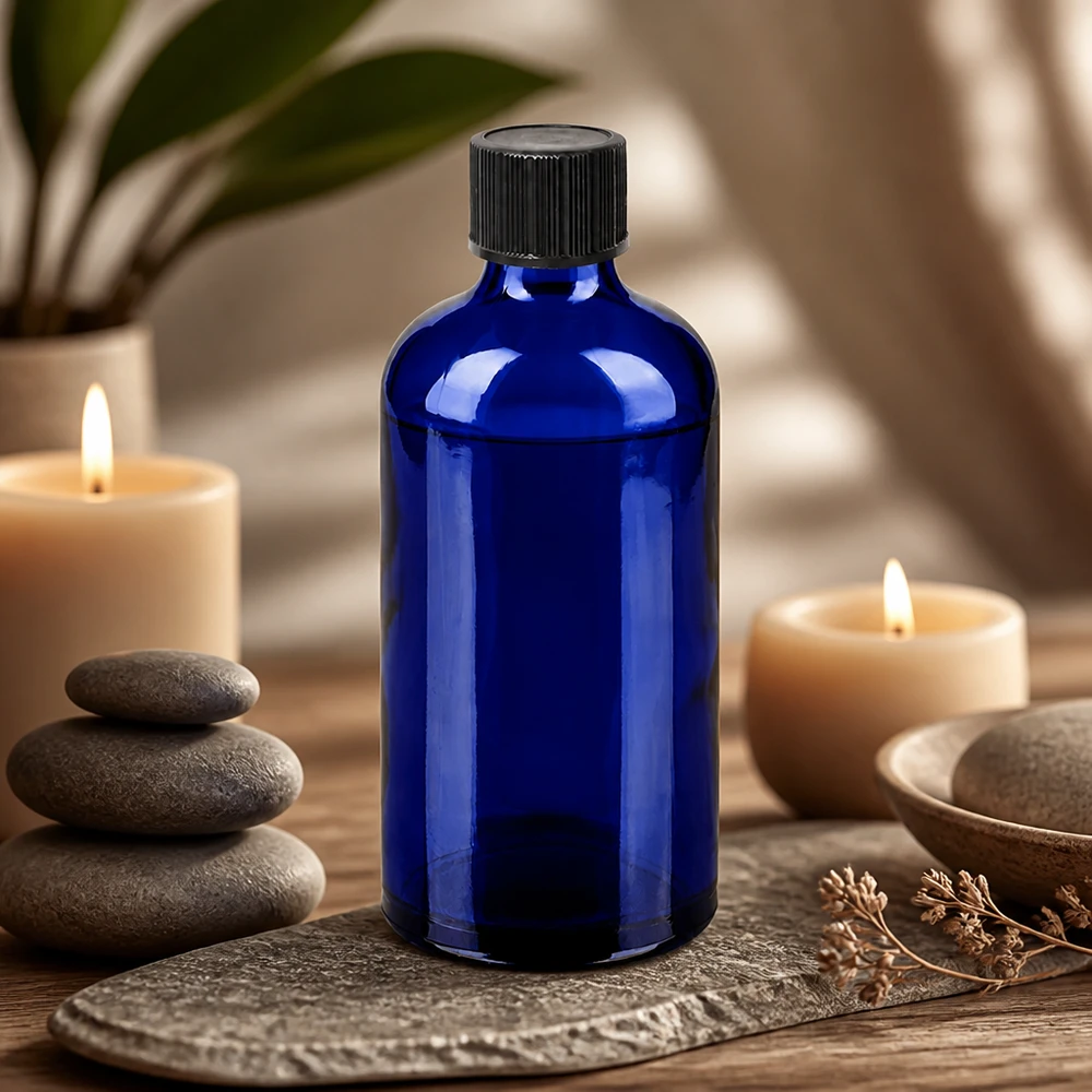 100ml compte-gouttes. 1mm noir STD BlueLine UT18/100 Flacon compte-gouttes bleu cobalt de 100 ml avec protection UV et bouchon noir pour les substances sensibles à la lumière