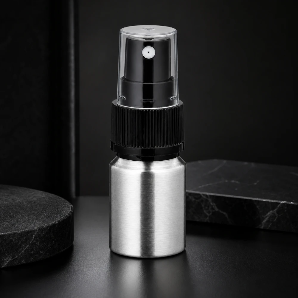 Bouteille en aluminium poncé 10 ml, avec vaporisateur à pompe noir Bouteille professionnelle en aluminium de 10 ml avec vaporisateur - application hygiénique pour les produits de soin de la peau