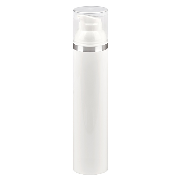 Distributeur Airless 100ml blanc avec marquage argenté Distributeur Airless 100ml blanc avec marquage argenté