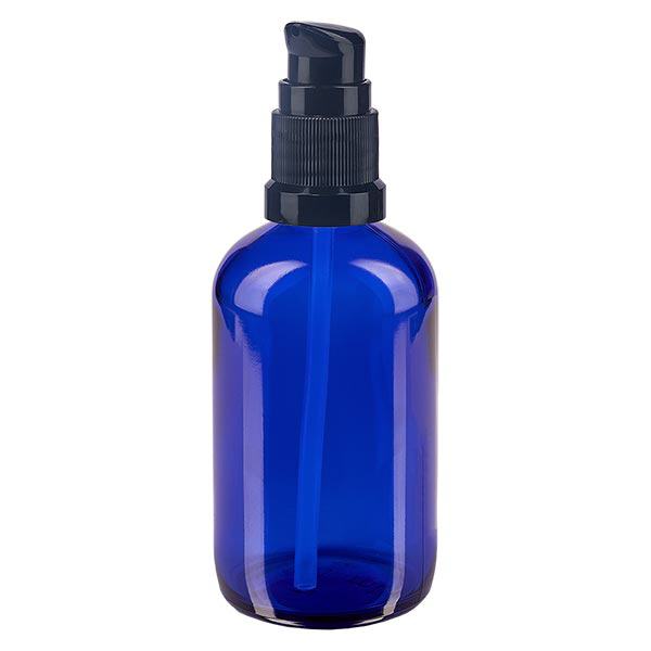 Flacon de pharmacie bleu 100ml bouchon pompe noir Std Flacon de pharmacie bleu 100ml bouchon pompe noir Std