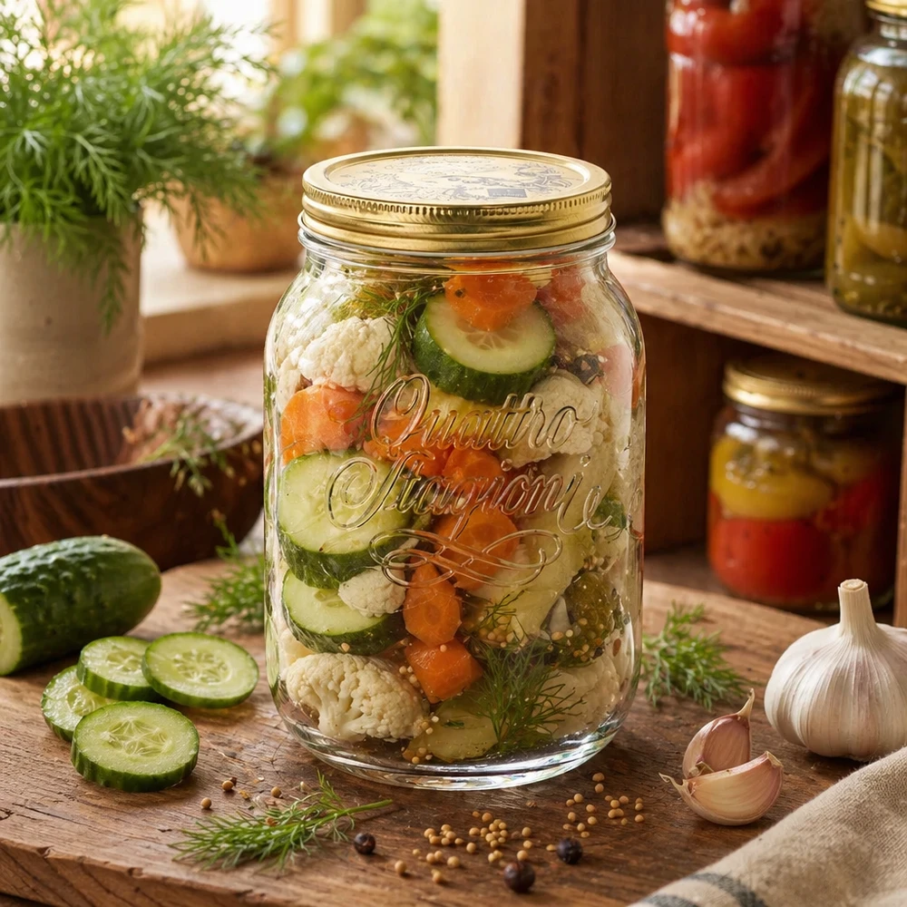 Quattro Stagioni 2L bocal de légumes marinés à l'aneth - conservation traditionnelle avec concombres et choux-fleurs
