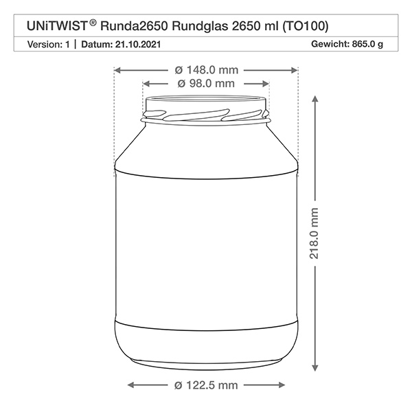 2650ml Verre rond sans couvercle (TO100) UNiTWIST