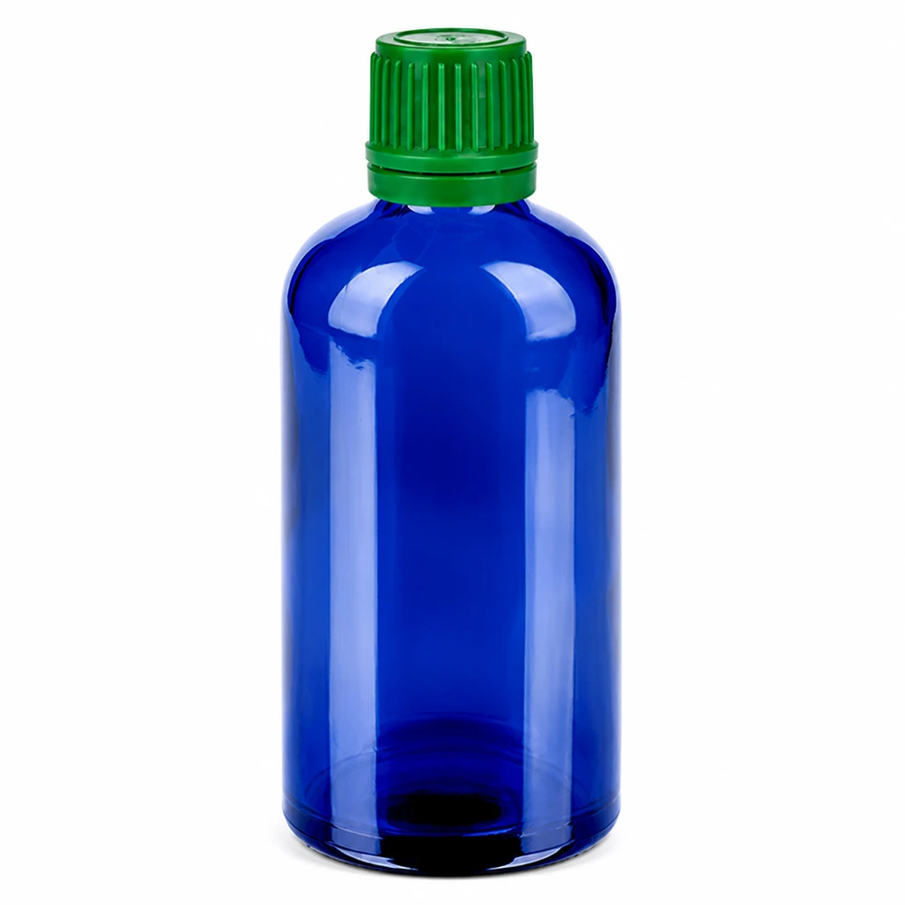 Flacon 100ml 11mm SV vert OV BlueLine UT18/100 Petit flacon de 100ml en verre bleu anti-UV pour l'aromathérapie et les cosmétiques