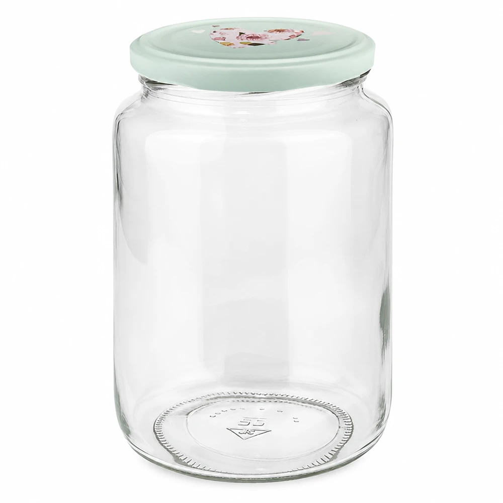 Pot rond de 795 ml + couvercle BasicSeal cur menthe UNiTWIST 795ml Bocal rond avec couvercle BasicSeal design coeur Bocal à conserves Bocal en verre avec couvercle à visser