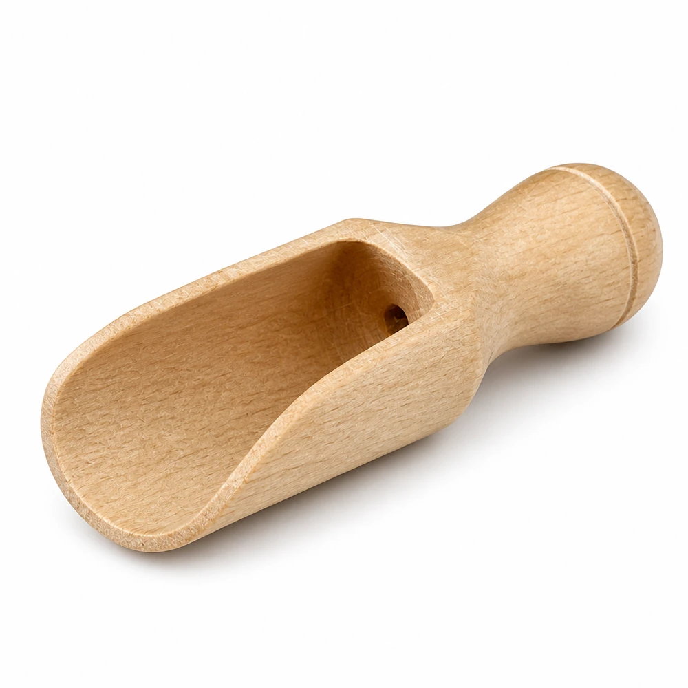 Pelle en bois XS en bois de hêtre avec poignée ergonomique et pelle semi-circulaire pour un dosage précis des épices