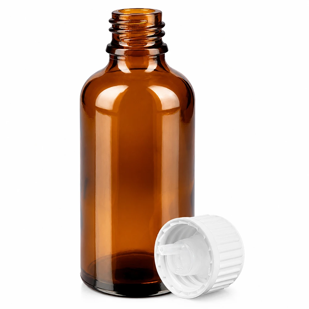 50ml flacon compte-gouttes 0.9mm blanc STD BrownLine UT18/50 Flacon compte-gouttes standard 50ml avec filetage UT18 et ouverture 0.9mm pour applications pharmaceutiques