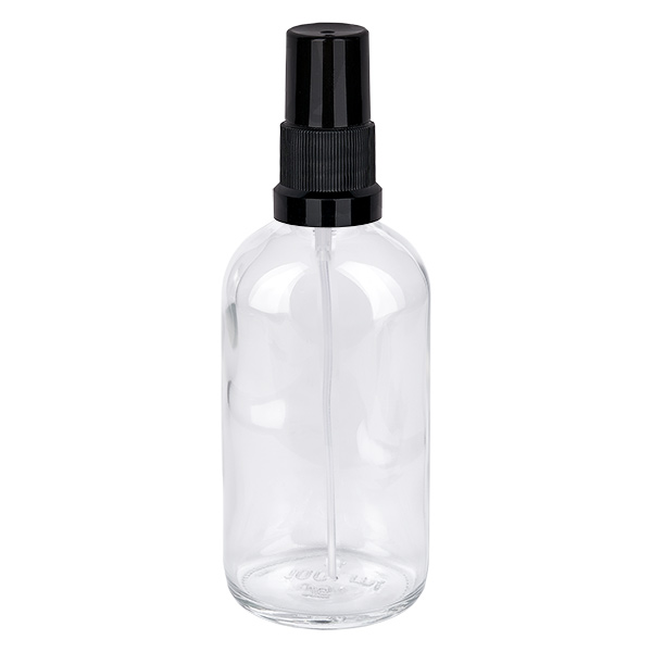 Vaporisateur 100ml noir STD ClearLine UT18/100 Flacon en verre transparent de 100 ml avec vaporisateur noir STD ClearLine UT18/100