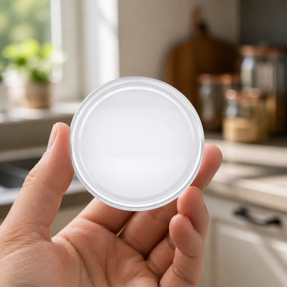 Couvercle blanc à vis de 82 mm TO82 BasicSeal, bord transparent, UNiTWIST – gros plan