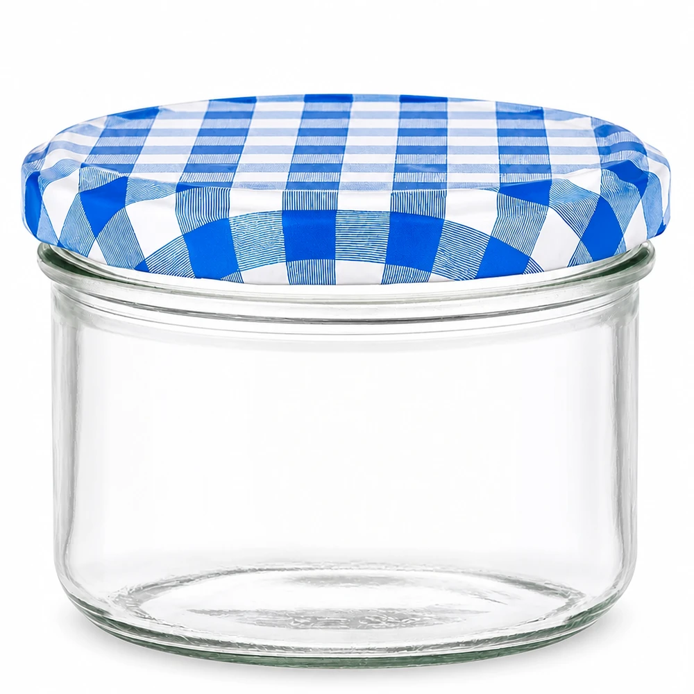 230ml Verre cylindrique avec couvercle BasicSeal bleu/blanc UNiTWIST Pot cylindrique 230ml avec couvercle BasicSeal à carreaux bleus et blancs, rond, transparent, bocal de conservation
