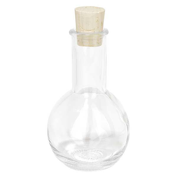 Flacon transparent Tulip 100 ml, goulot 18 mm, avec bouchon de liège 18/22