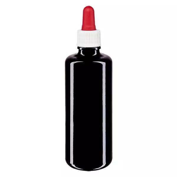 Flacon de pharmacie viol. 50ml pipette blanc/rouge pc