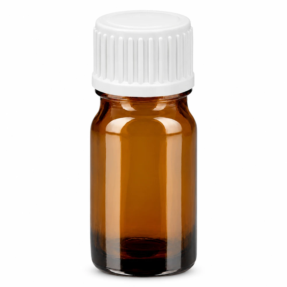 Flacon compte-goutte 5ml 0.9mm blanc STD BrownLine UT18/5 Flacon compte-gouttes en verre brun de 5ml avec bouchon à vis blanc pour un dosage précis