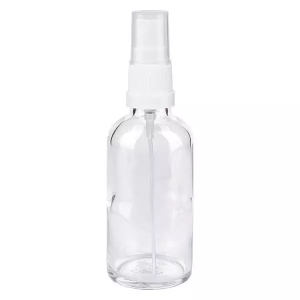 Flacon de pharmacie transparent 50ml embout spray blanc
