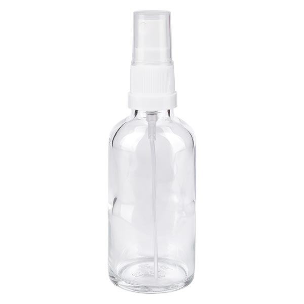 Flacon de pharmacie transparent 50ml embout spray blanc