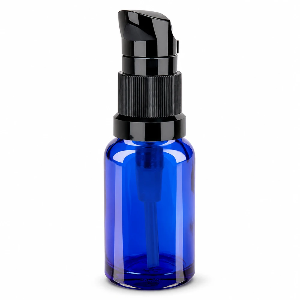 10ml flacon pompe noir STD BlueLine UT18/10 Flacon pompe en verre de haute qualité 10ml BlueLine avec protection UV grâce au verre bleu STD UT18/10
