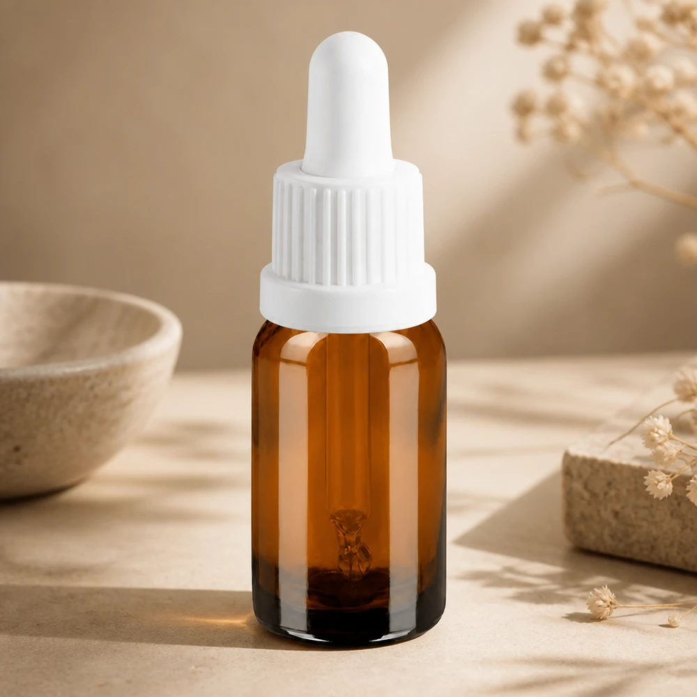 Flacon à pipette 10ml blanc OV BrownLine UT18/10 Flacon en verre brun de 10 ml avec pipette blanche OV BrownLine pour applications professionnelles