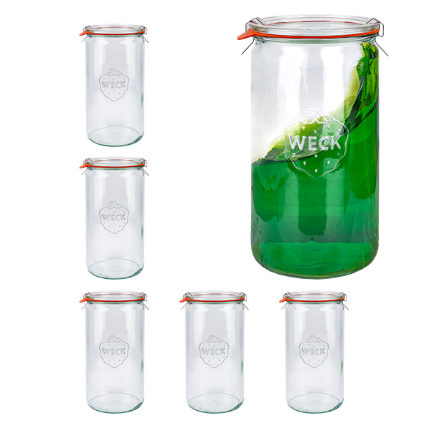 Lot de 6 bocaux Weck 1590ml verres cylindriques, 1,5L verres renversés Lot de 6 bocaux Weck 1590ml verres cylindriques, 1,5L verres renversés