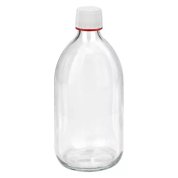 Flacons médicaux clairs avec bouchon d'origine blanc/rouge