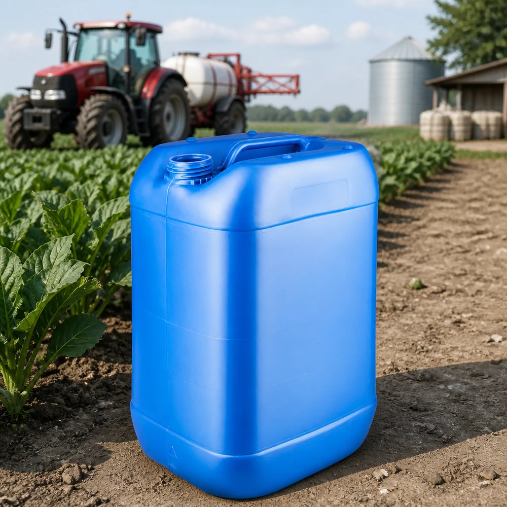 Bidon en plastique empilable de 25 litres, bleu, sans couvercle, destiné aux engrais et aux produits agrochimiques