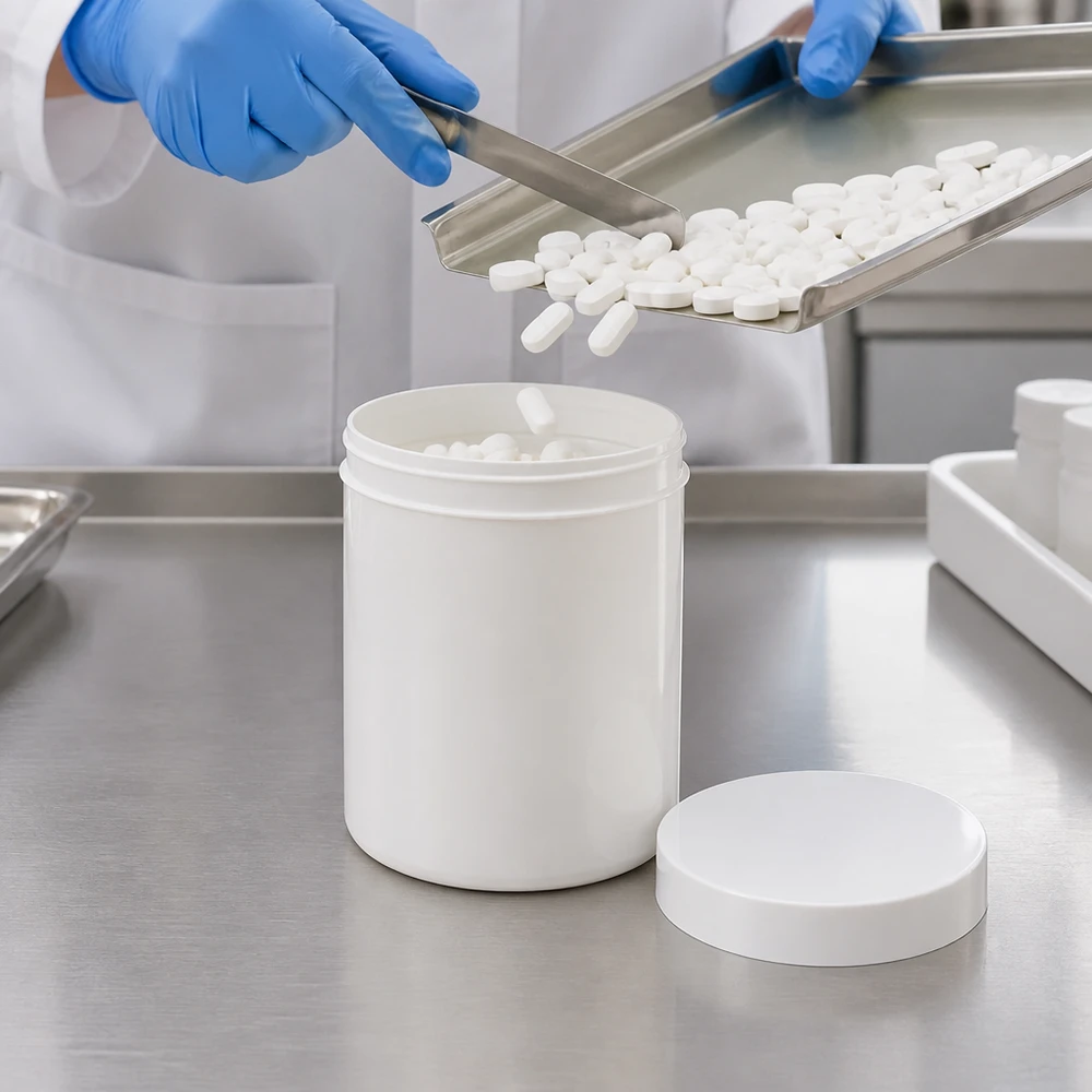 Pot à pommade de 300 g, récipient à large goulot en polypropylène avec couvercle blanc, pour produits solides