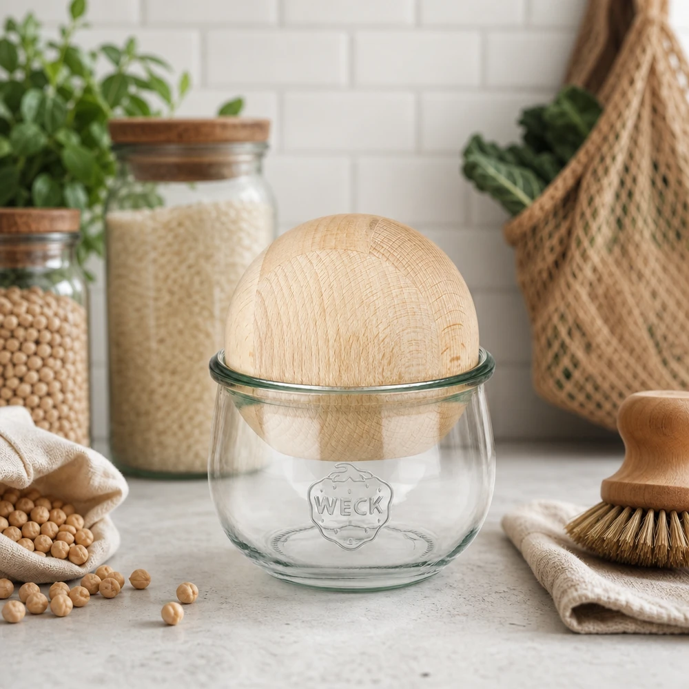 580ml bocal tulipe WECK RR100 avec boule en bois en hêtre