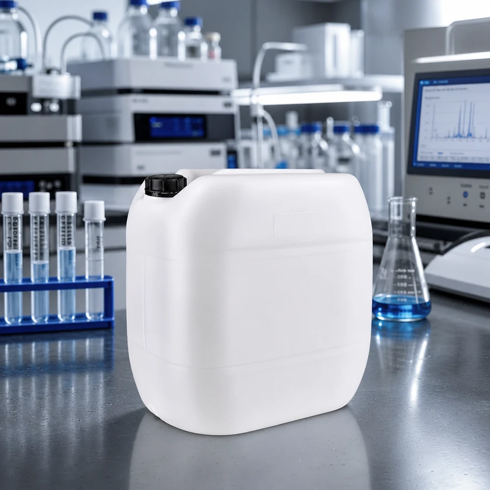 Bidon de laboratoire de 30 litres, en plastique adapté au contact alimentaire, empilable, avec bouchon à vis