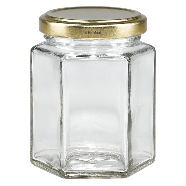 196ml Verre hexagonal avec couvercle BioSeal or UNiTWIST