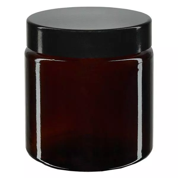 Pot en verre 120ml brun, avec couvercle en bakélite noir