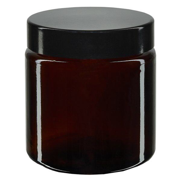 Pot en verre 120ml brun, avec couvercle en bakélite noir Pot en verre 120ml brun, avec couvercle en bakélite noir