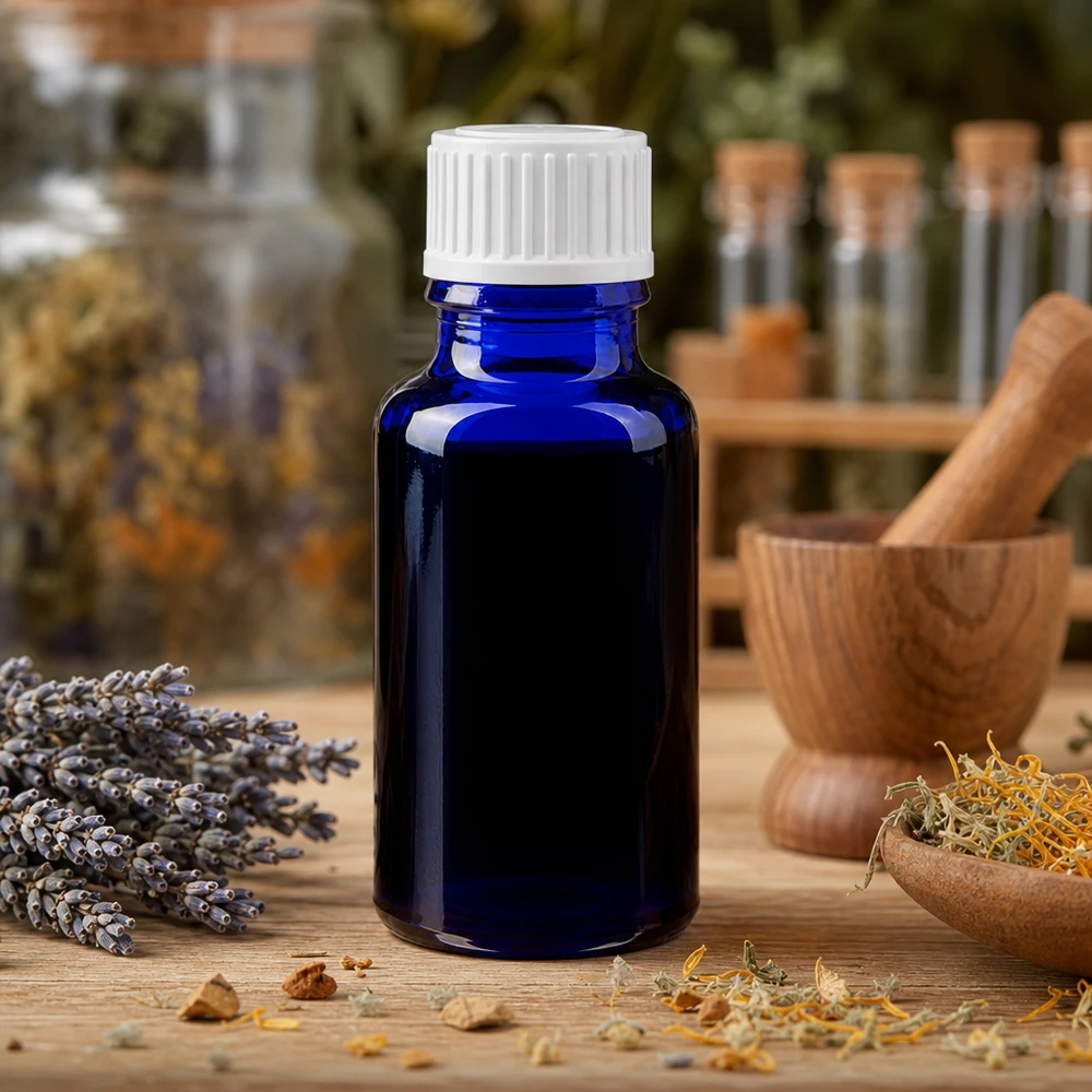 Flacon à pharmacie bleu 20ml bouchon à vis blanc Globuli Standard Flacon bleu cobalt de 20 ml en verre anti-UV avec bouchon compte-gouttes, destiné à la médecine naturelle