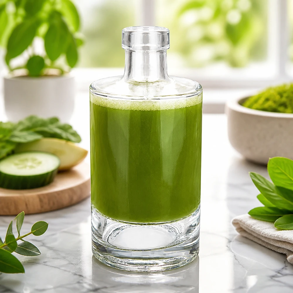 Bouteille en verre 350 ml « Marie » sans bouchon UNiTWIST® 350ml Glasflasche Marie mit grünem Smoothie befüllt neben Gurken und Kräutern gesunde Ernährung Bild 4 von 10