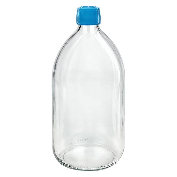 Flacon médical 1000 ml couleur claire avec bouchon bleue Flacon médical 1000 ml couleur claire avec bouchon bleue