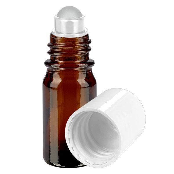 Flacon de pharmacie brun 5ml Roll-On bouchon blanc Flacon de pharmacie brun 5ml Roll-On bouchon blanc